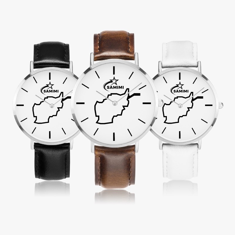 AFG Ultra-Thin Leather Strap Quartz Watch (Silver)