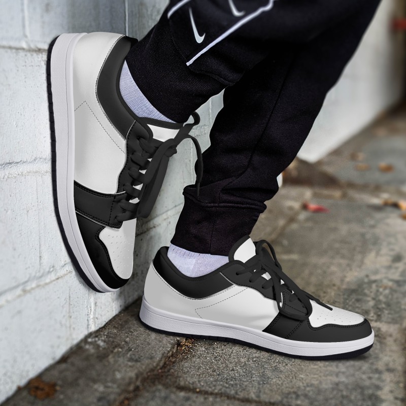 Low-Top Leather Sneakers - White/Black